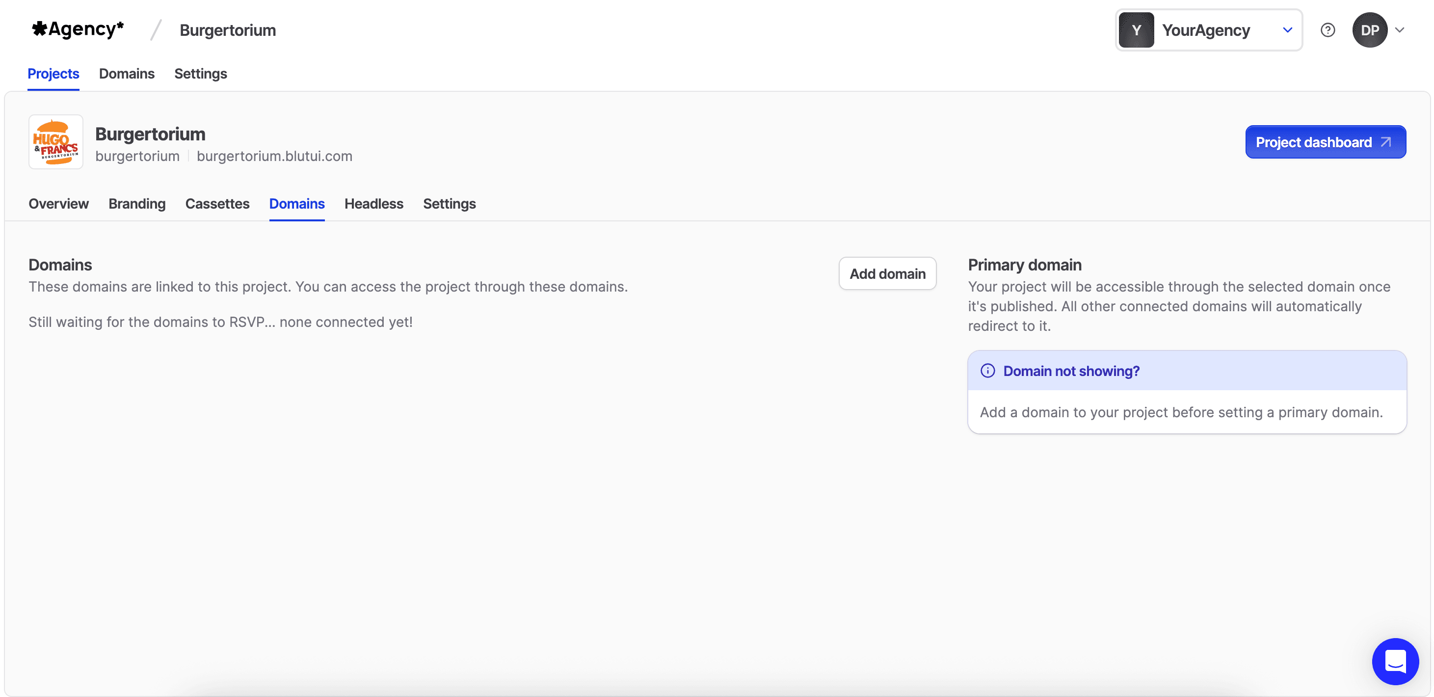 Add domain page
